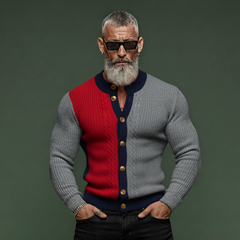 Men's Casual And Stylish Color-blocked Knitted Slim-fit Cardigan Sweater MTA1569K2K