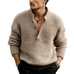 Men's Classic Light Khaki Button-up Stand-collar Knitted Sweater MTA3093K1U