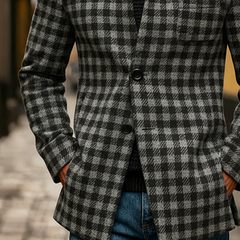 Men's Retro Plaid Blend Wool Stand Collar Mid-Length Coat MTA2419K4X