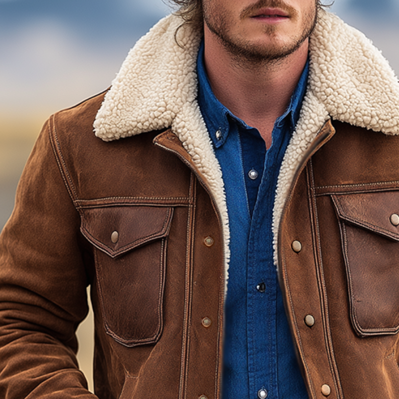 Men's Retro Casual Faux Suede Patchwork PU Fur Collar Jacket MTA3141J3TO