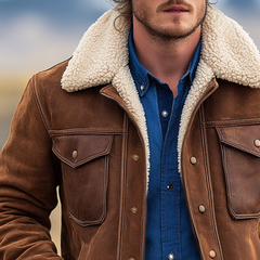 Men's Retro Casual Faux Suede Patchwork PU Fur Collar Jacket MTA3141J3TO