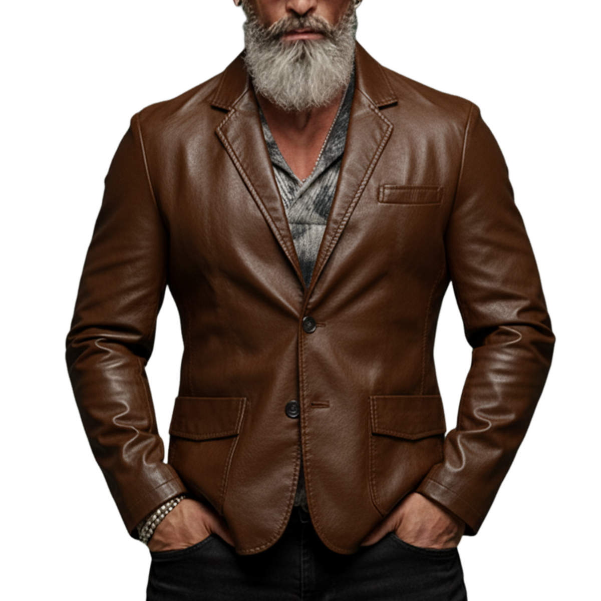 Men's Classic Retro Single-breasted PU Leather Slim-fit Blazer MTA2570K6K