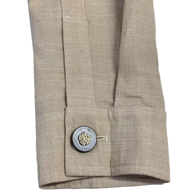 Men's Casual Linen Embroidered Lapel Loose Long Sleeve Shirt 13095416M