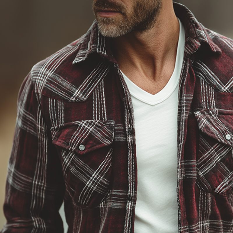 Men's Retro Casual Plaid Print Lapel Long-Sleeve Shirt Jacket MTA1189K6TO