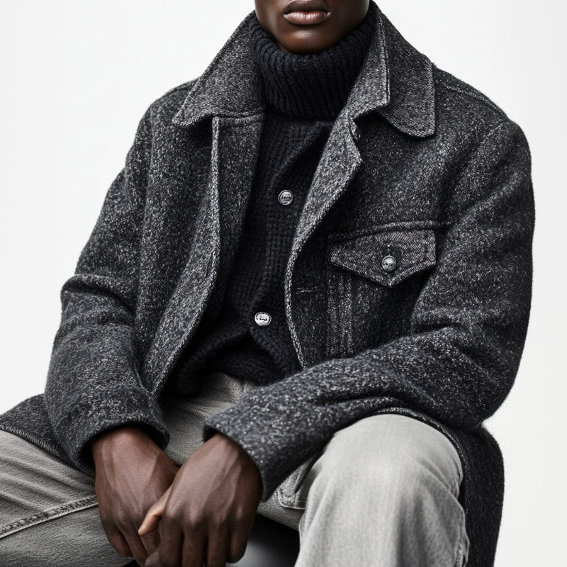 Men's Cotton Blend Lapel Multi-pocket Mid-length Coat MTA1540K8X