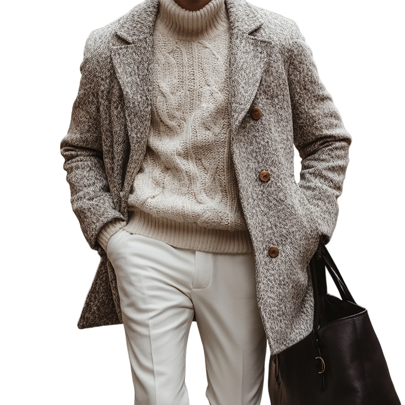 Men's Blended Fabric Lapel Mid-length Coat MTA2628K1X