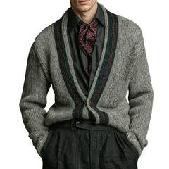 Men's Retro Casual Striped Knit Button-Up Cardigan MTA2875K9TO