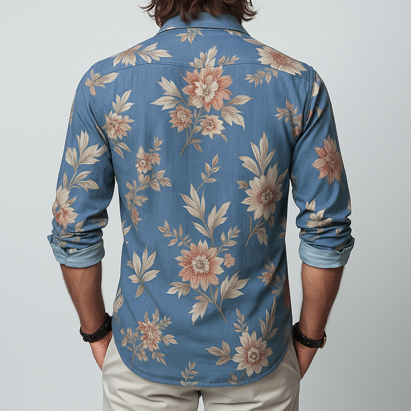 Men's Floral Lapel Chest Pocket Long Sleeve Shirt MTA2229G7Z