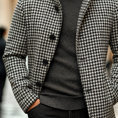 Men's Houndstooth Lapel Button-down Mid-length Coat MTA0101K1X