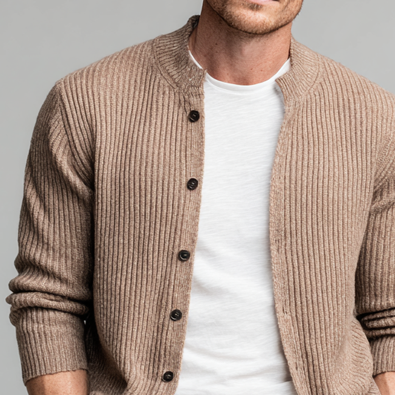 Men's Solid Color Ribbed Crew Neck Knit Cardigan MTA1722K4X