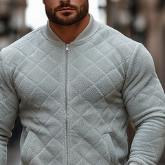 Men's Solid Color Fleece Quilted Baseball Collar Jacket MTA0124K8X