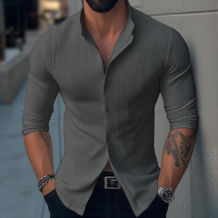 【24-hour shipping out】Men's Solid Color Stand Collar Long Sleeve Casual Shirt 02801063Z