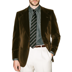 Men's Vintage Brown Velvet Two-Button Double-Vent Blazer MTA1012K6U