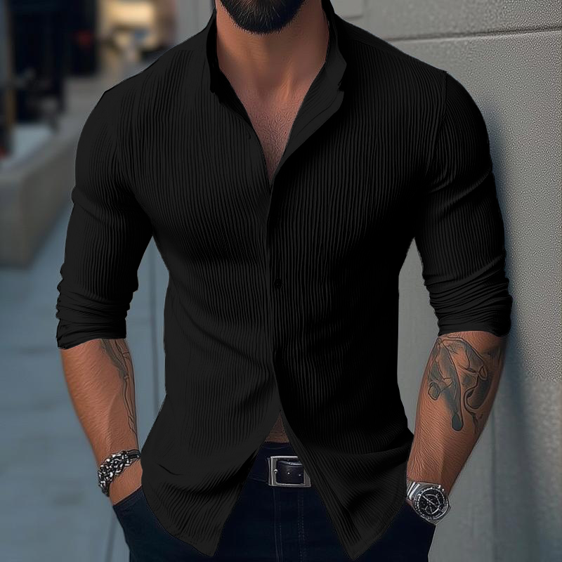 【24-hour shipping out】Men's Solid Color Stand Collar Long Sleeve Casual Shirt 02801063Z