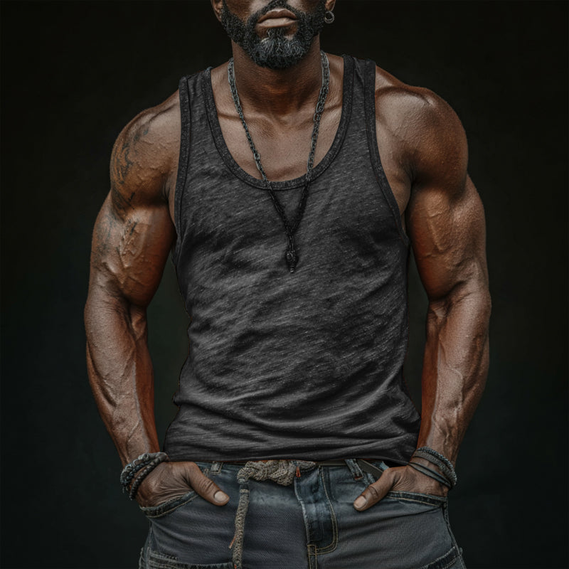 Men's Casual Breathable Skin-friendly Cotton U-neck Slim Fit Tank Top MTA0746G0M