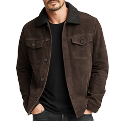 Men's Classic Coffee Corduroy Lambswool Collar Jacket MTA0594K0U