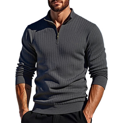 Men's Solid Color Knit Half-zip Pullover Long-sleeved Polo Shirt MTA0840K2X