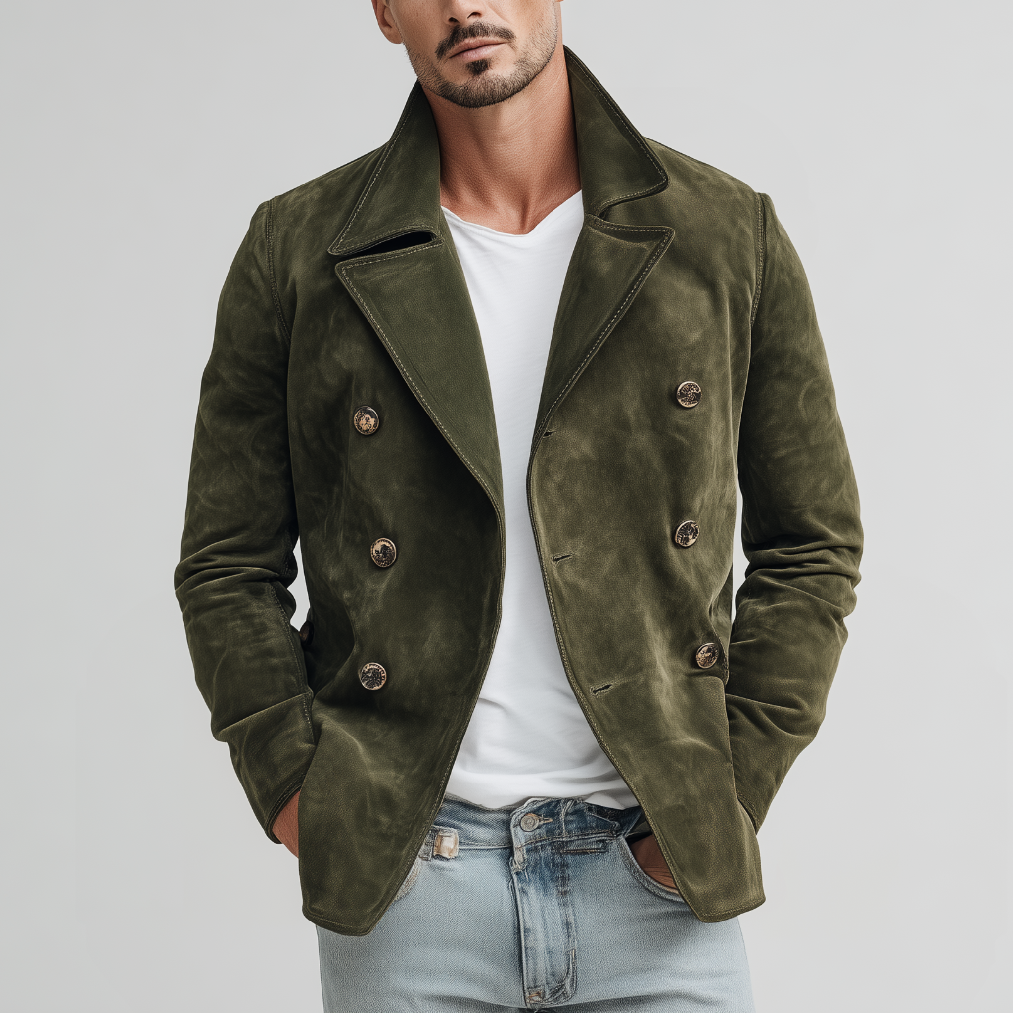 Men's Classic Casual Lapel Suede Double Breasted Jacket MTA2666H1K