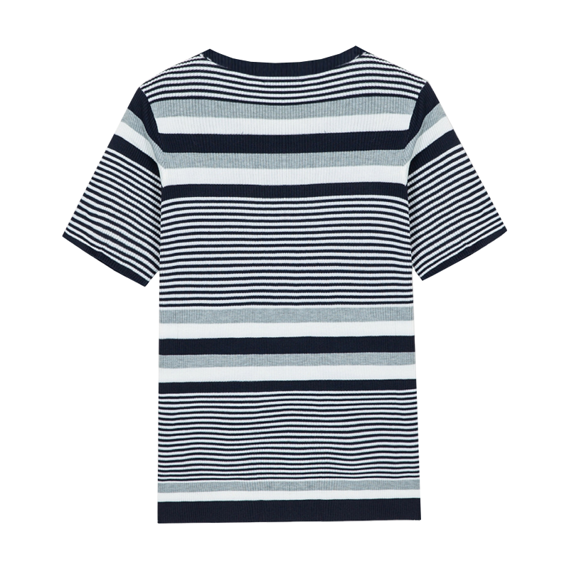 Men's Spring and Summer Casual Horizontal Stripe Knit Short Sleeve T-Shirt MTA1978C7K