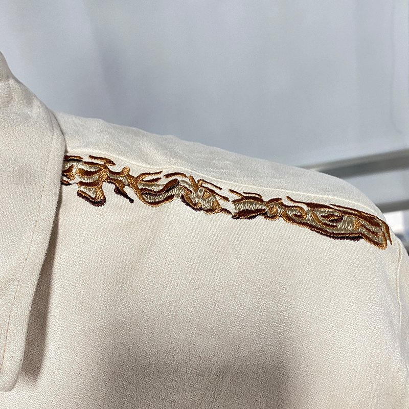 Men's Spring And Summer New Fashion Retro Western Cowboy Style Suede Embroidery Slim Lapel Short-Sleeved Shirt MTA0964E1K