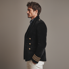 Men's Classic Retro Lapel Double-breasted Epaulette Faux Velvet Jacket MTA1581I5K