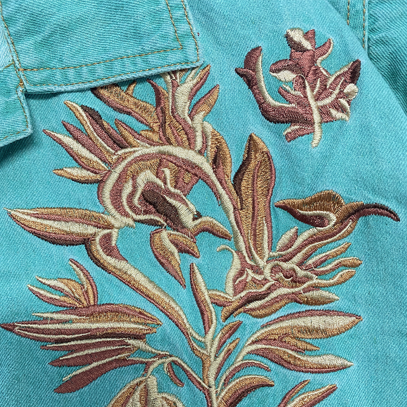 Men's Summer Fashion Casual Retro Western Style Tencel Denim Embroidery Jumpsuit (Without Belt) MTA1721D4K