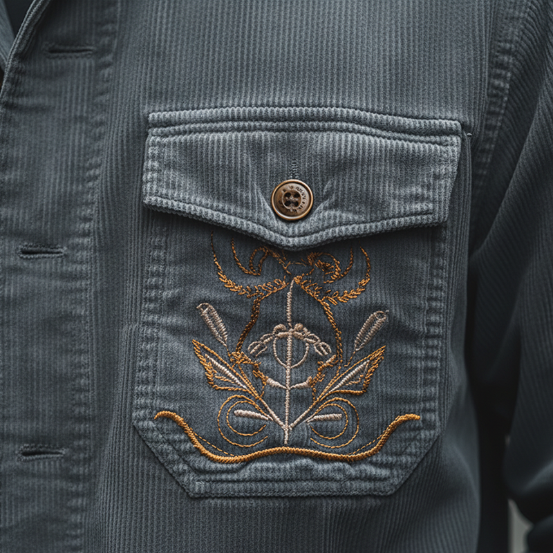 Men's Simple Retro Embroidered Corduroy Shirt MTA0507K1P