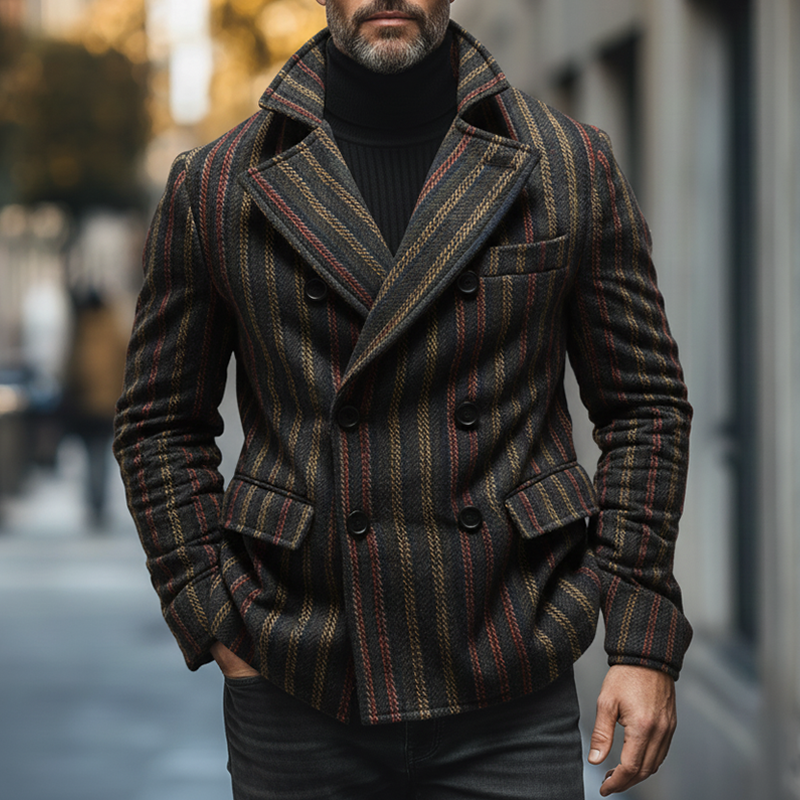 Men's Retro Christmas Color-Blocked Plaid Double-Breasted Coat MTA1375K9P