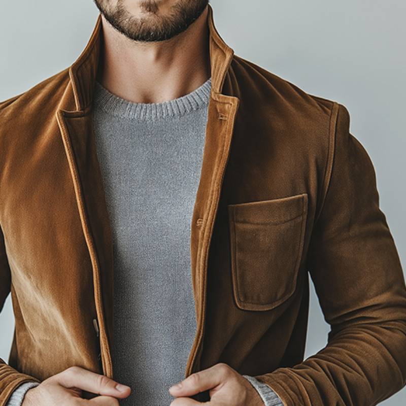 Men's Retro Casual Faux Suede Stand Collar Jacket MTA1006K1TO