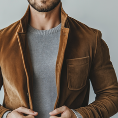 Men's Retro Casual Faux Suede Stand Collar Jacket MTA1006K1TO