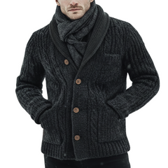 Men's Classic Thick Dark Gray Jacquard Knit Button-up Cardigan MTA2980K9U