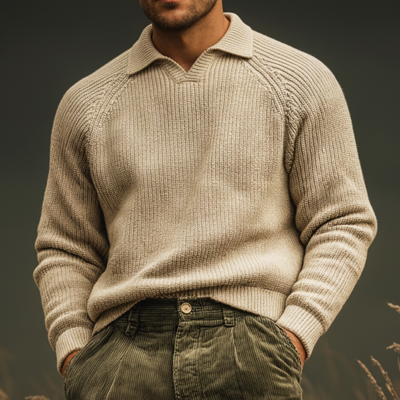 Men's Classic Light Khaki Stylish Collar. Casual Sweater MTA0676K8U