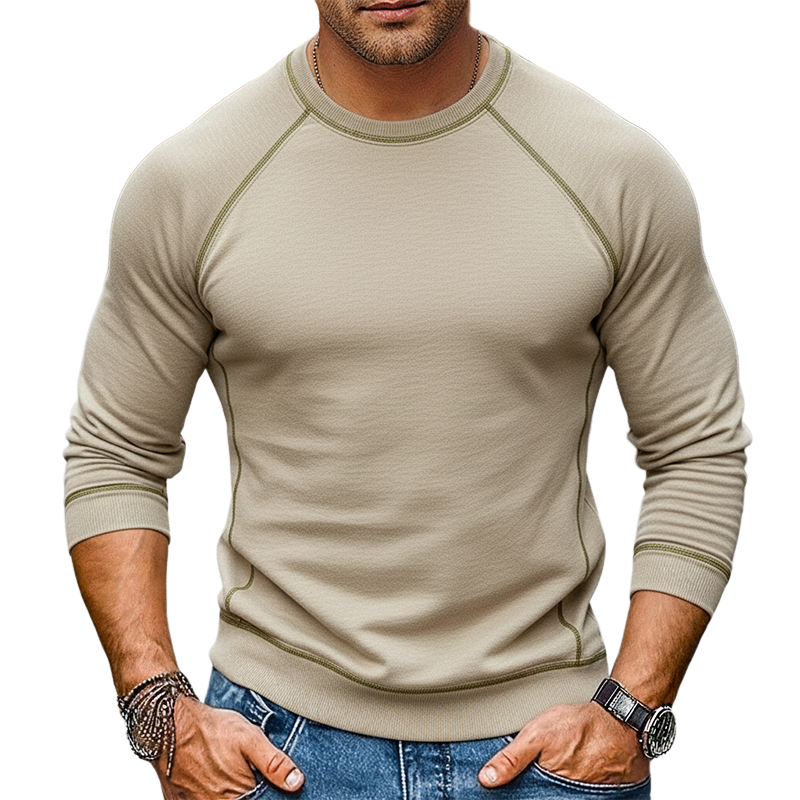 Men's Solid Color Blended Fabric Crew Neck Long-sleeved T-shirt MTA1952K7X