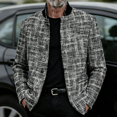 Men's Retro Casual Tweed Stand Collar Button Jacket MTA1075K5TO