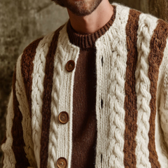 Men's Retro Casual Striped Color Block Knit Button Cardigan MTA1053K9TO