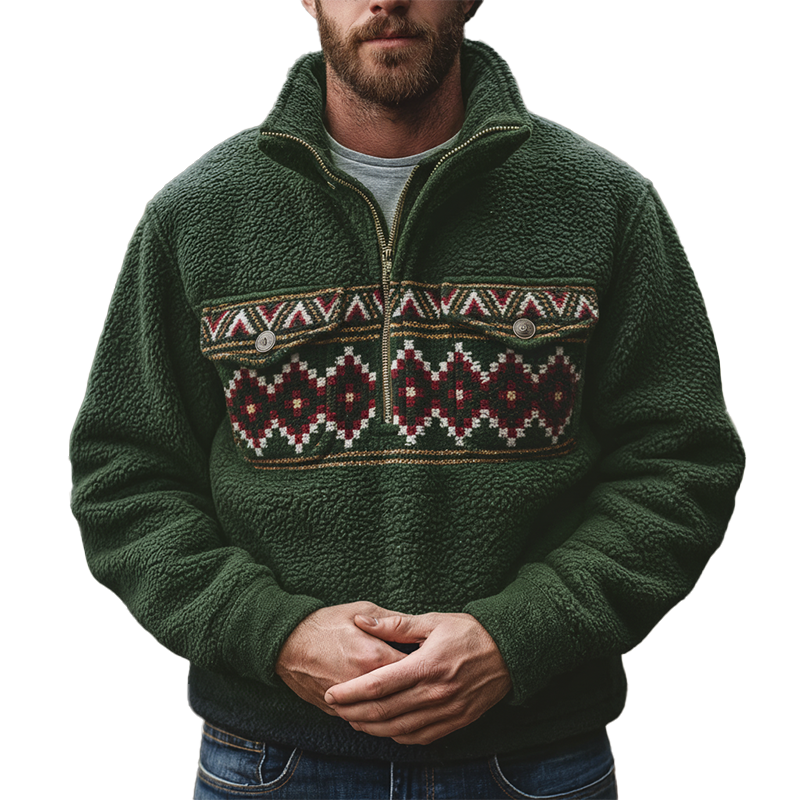 Men's Winter Retro Print Fleece High Neck Warm Sweatshirt MTA1473K6P