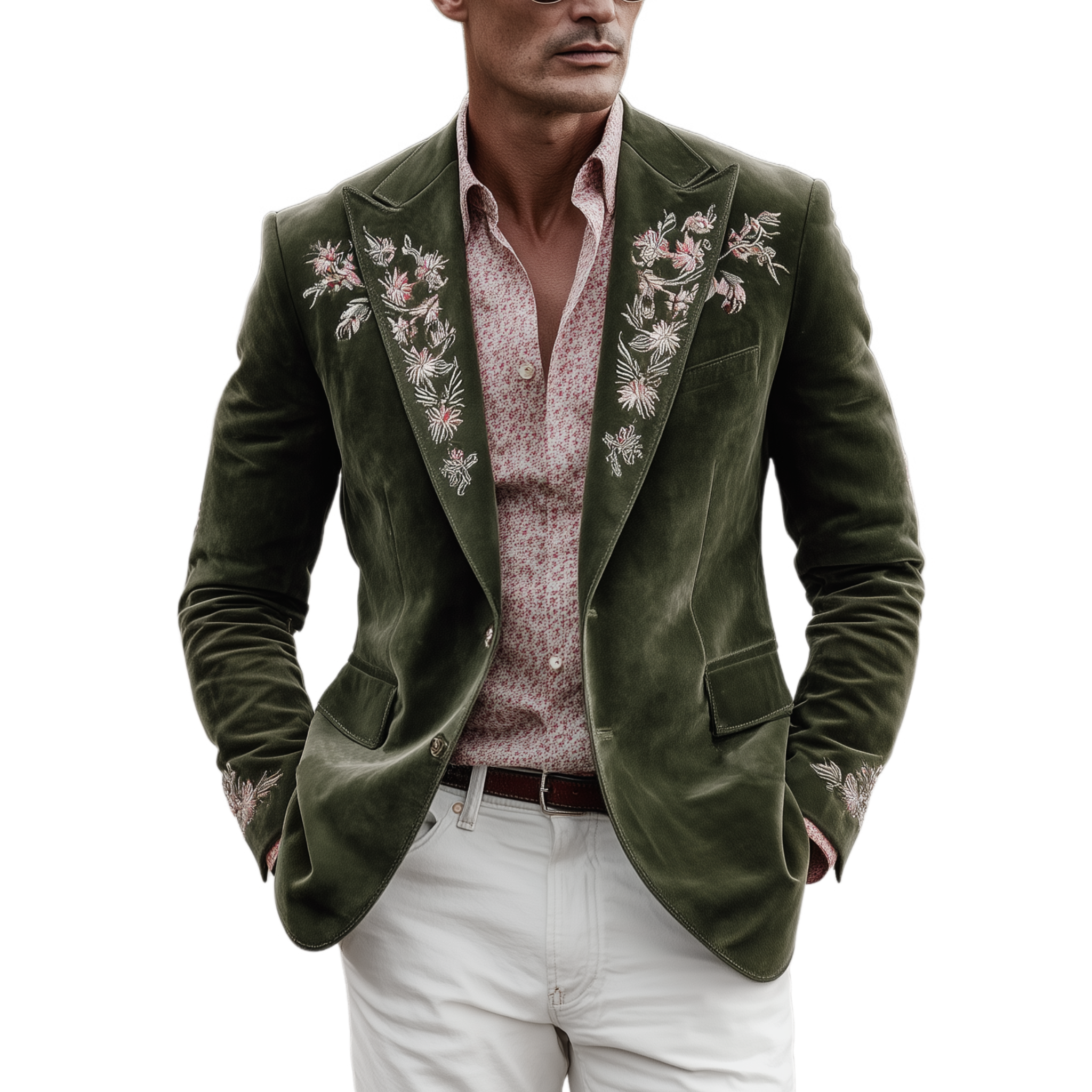 Men's Classic Retro Western Style Suede Embroidered Single-breasted Blazer MTA1278H1K