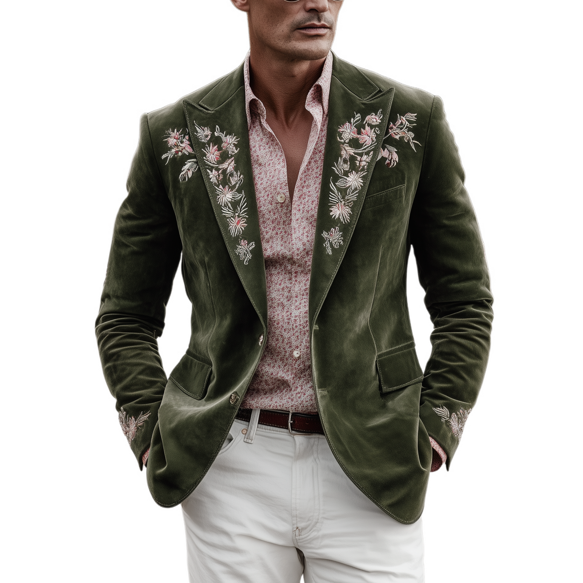 Men's Classic Retro Western Style Suede Embroidered Single-breasted Blazer MTA1278H1K