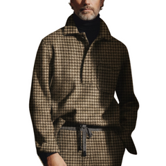 Men's Classic Light Business Style Houndstooth Wool Polo Shirt MTA0463K8K