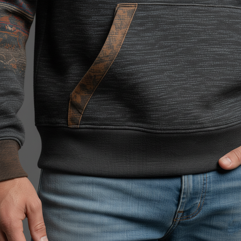 Men's Winter Vintage Polyester-Cotton Blend Printed Hooded Sweatshirt MTA2329J8P