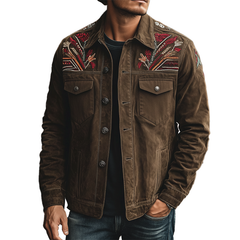 Men's Retro Embroidered Washed Denim Jacket MTA1137K9P