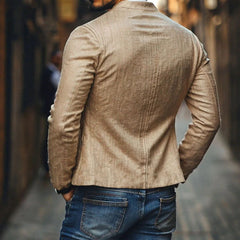 【24-hour shipping out】Men's Casual Linen Embroidered Stand Collar Single Breasted Slim Fit Jacket 48687422M