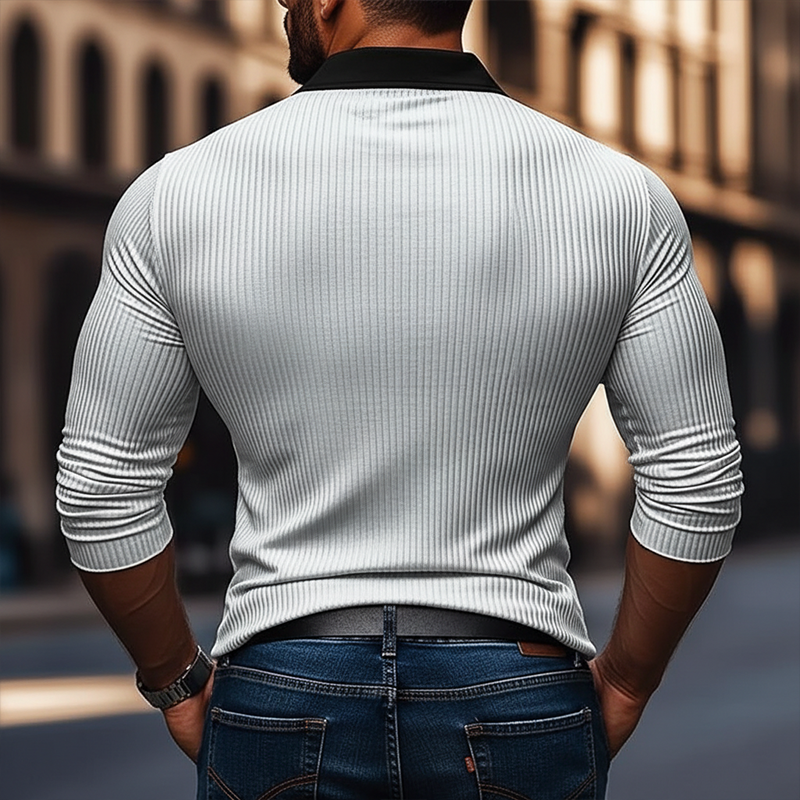 Men's Knitted Contrast Striped Long-sleeved POLO Shirt MTA1172J2X