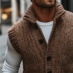 Men's Retro Casual Knitted Stand Collar Button Vest MTA0496K7TO