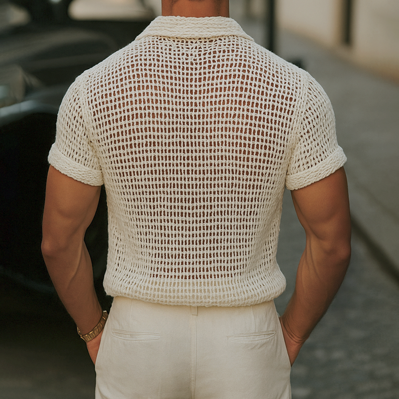 【24-hour shipping out】Men's Solid Color Knit Lapel Short Sleeve Casual Shirt MTA1769D4Z