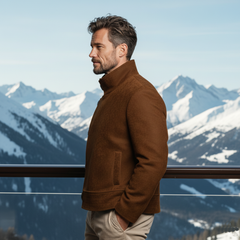 Men's Classic Retro Stand-up Collar Slanted Placket Button Faux Suede Jacket MTA0837K5K