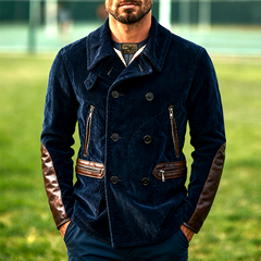 Men's Corduroy Retro Patchwork PU Button Jacket MTA1198K6X