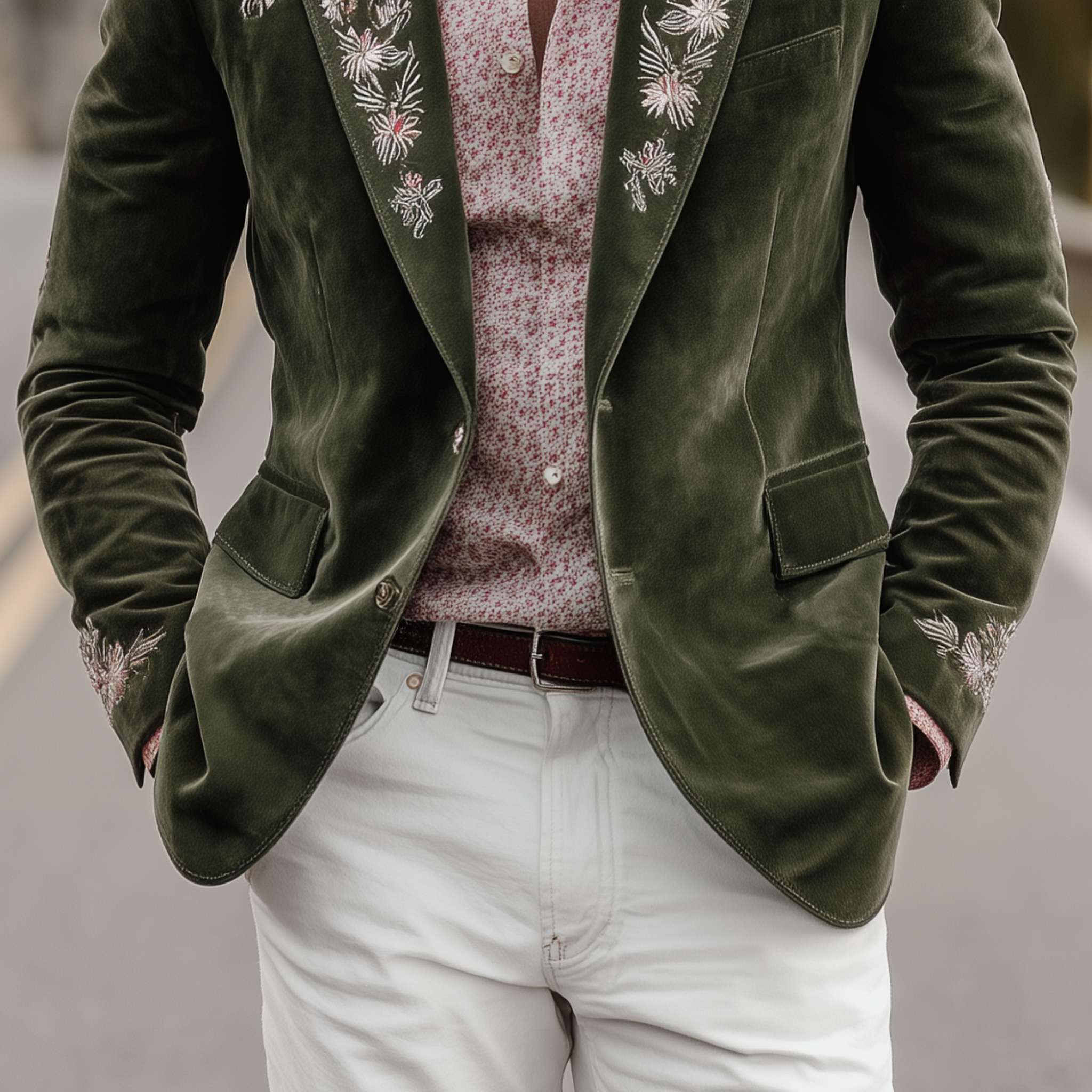 Men's Classic Retro Western Style Suede Embroidered Single-breasted Blazer MTA1278H1K