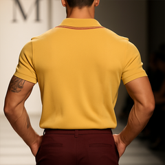 Men's Vintage Casual Striped Embroidered Cotton Short Sleeve Polo Shirt MTA2985E3TO