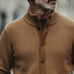 Men's Solid Color Patchwork Knit Stand Collar Button Cardigan MTA1377K6X